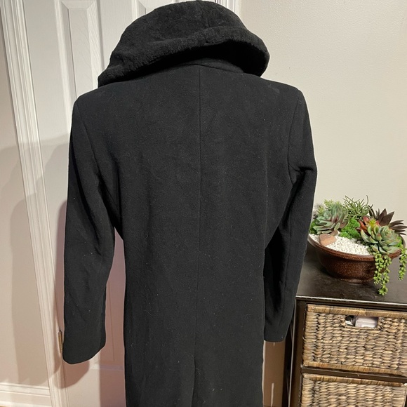 Vintage Wool Cashmere GENUINE DYED SHEEPEKIN Fur trim Cowl one Button Fit Flare - Picture 6 of 9